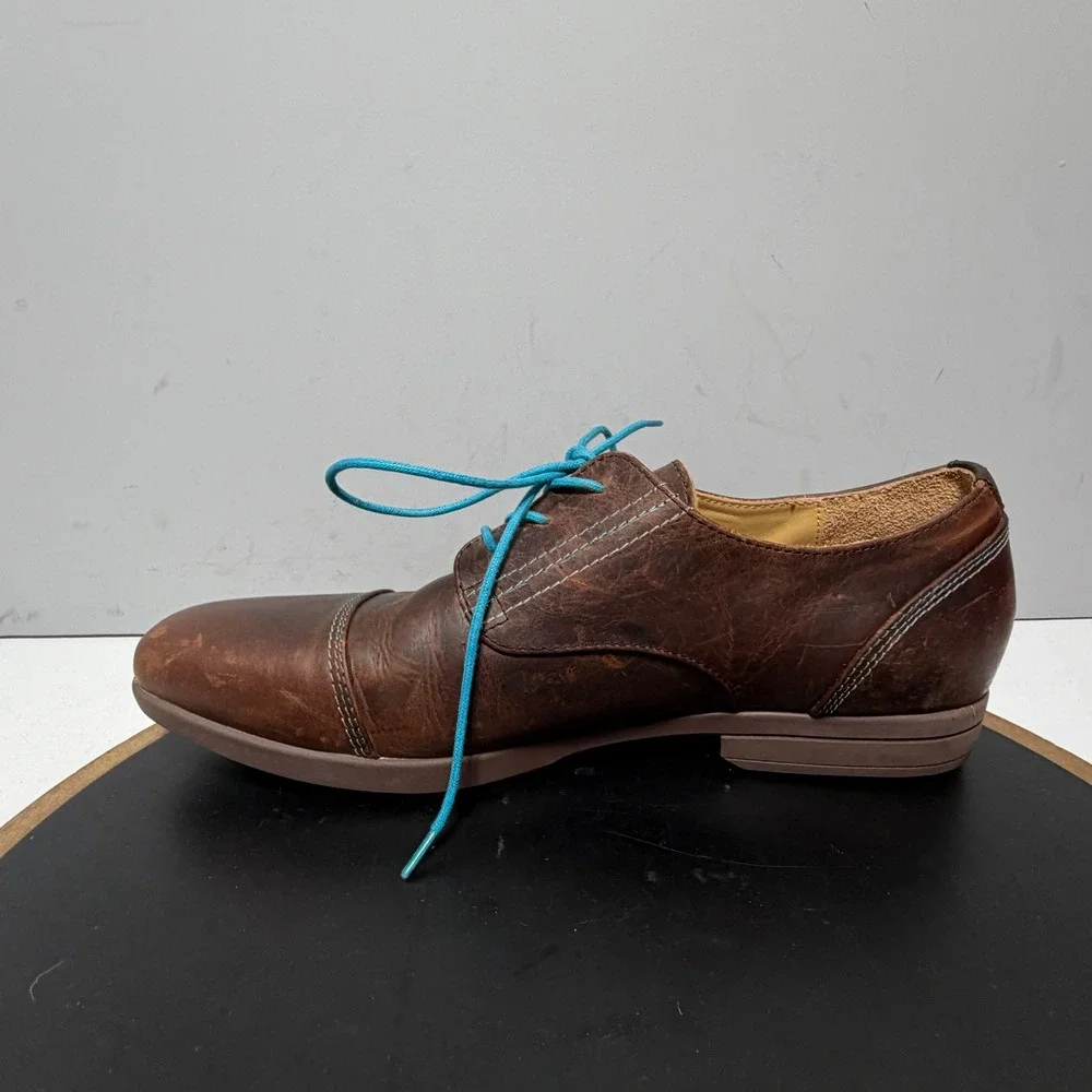 John Fluevog Cap‎ Toe Oxford Men Size 11 Leather Lace Up Brown Blue Minimalist